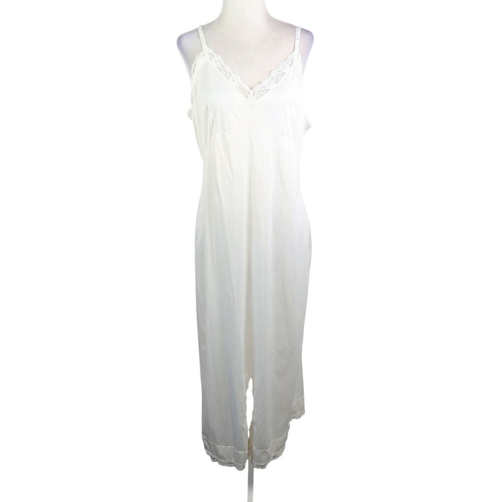 Vintage 80s Montgomery Ward White Slip Dress Lace Trim Size 40
